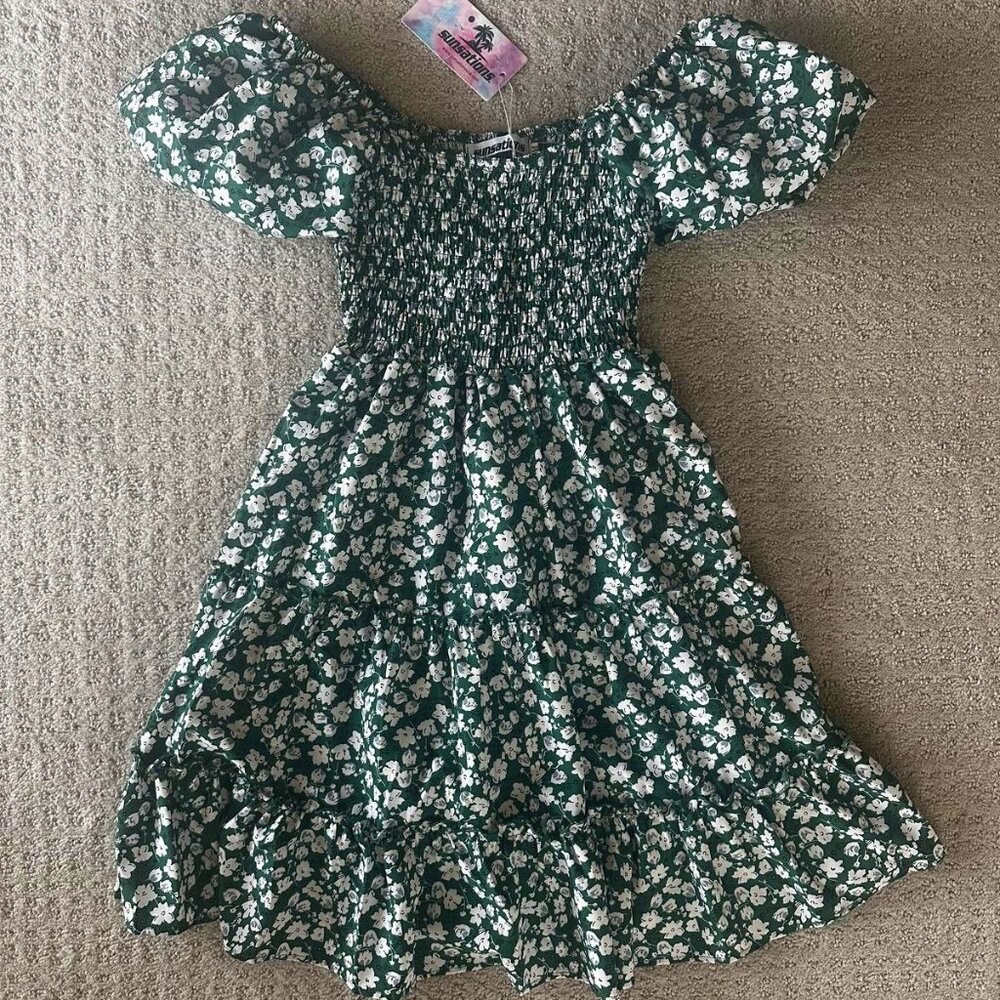 Women's Sensations Green Floral Mini Dress Size Medium